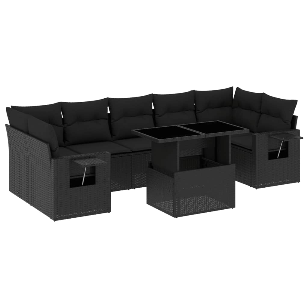 Set Divani da Giardino con Cuscini 8 pz Nero in Polyrattan 3267775