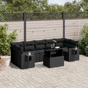 Set Divani da Giardino con Cuscini 8 pz Nero in Polyrattan 3267775