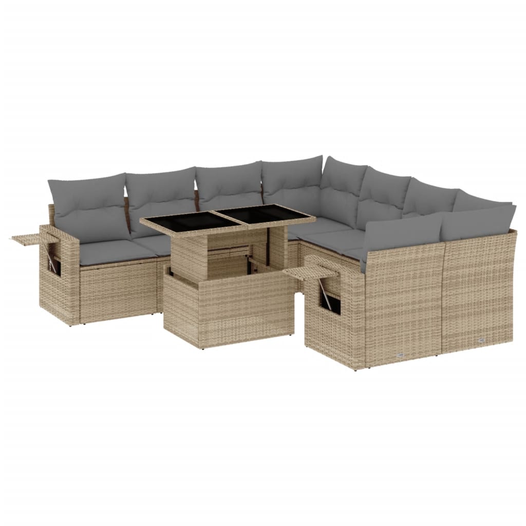 Set Divano da Giardino 9 pz con Cuscini Beige in Polyrattan 3267799