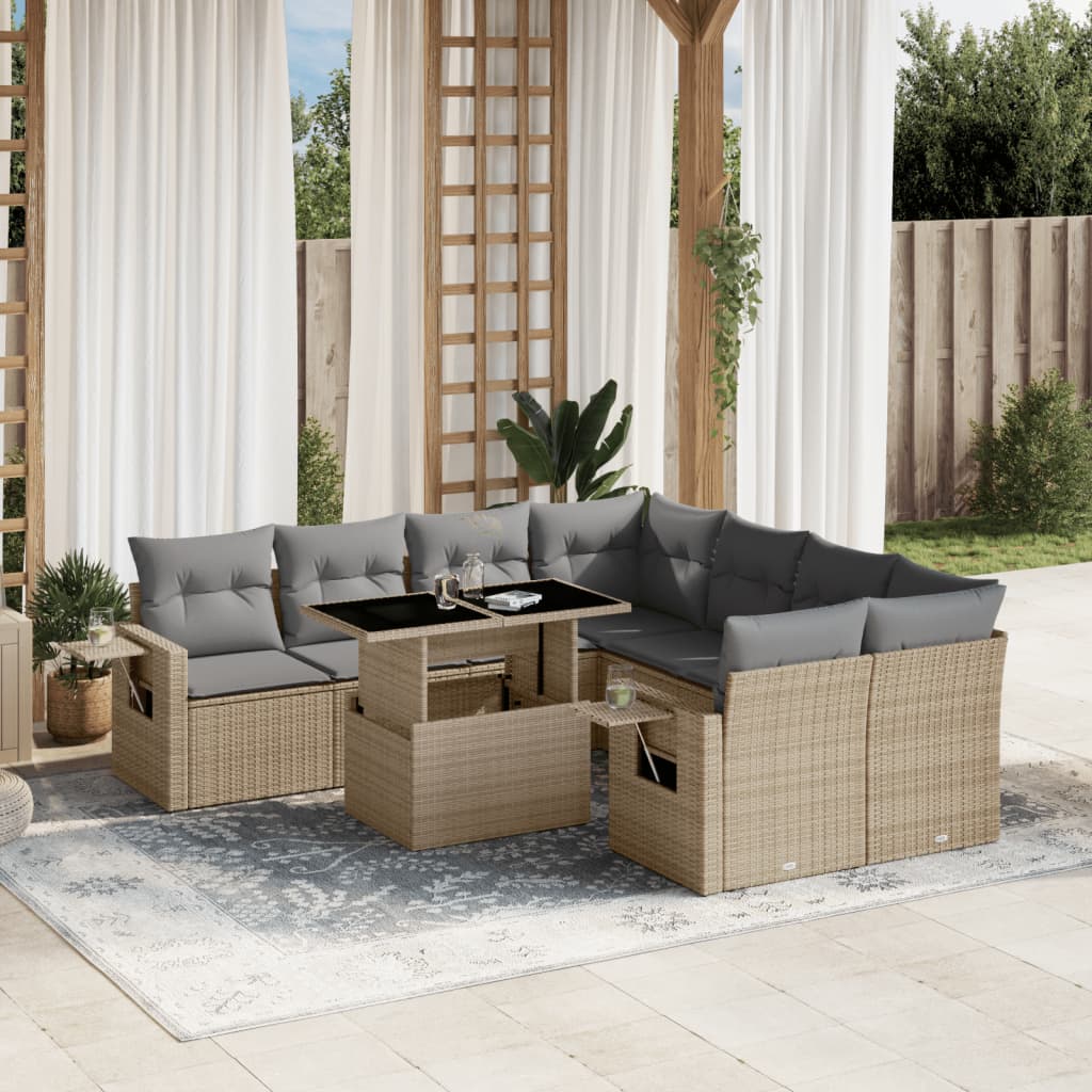 Set Divano da Giardino 9 pz con Cuscini Beige in Polyrattan 3267799