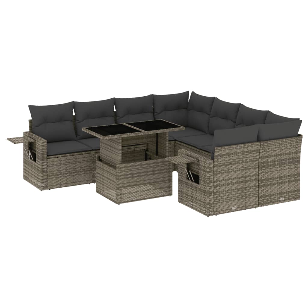 Set Divano da Giardino 9 pz con Cuscini Grigio in Polyrattan 3267800