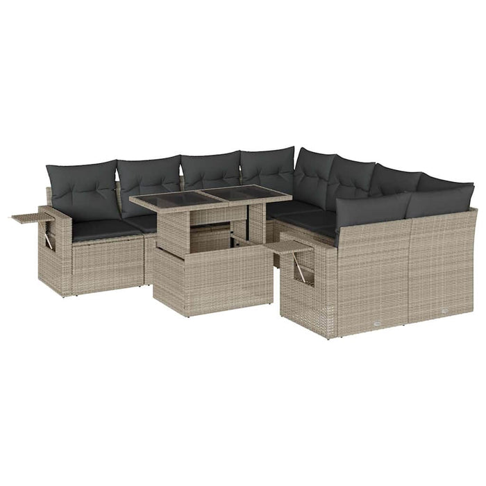 Set Divano da Giardino 9pz con Cuscini Grigio Chiaro Polyrattan 3267802