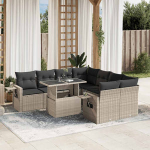 Set Divano da Giardino 9pz con Cuscini Grigio Chiaro Polyrattan 3267802