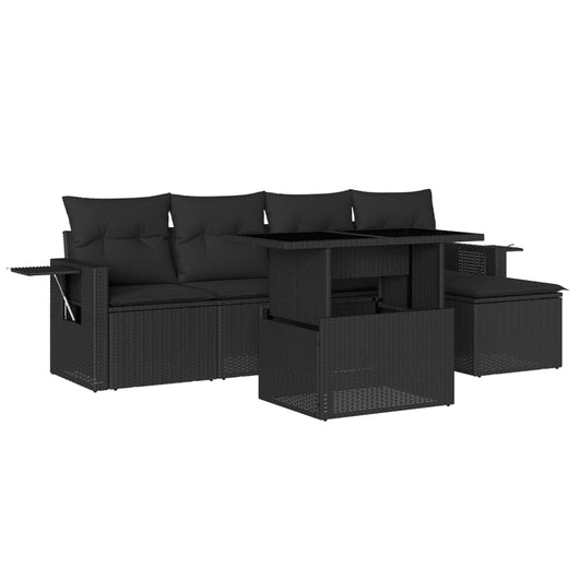 Set Divano da Giardino 6 pz con Cuscini Nero in Polyrattan 3267865