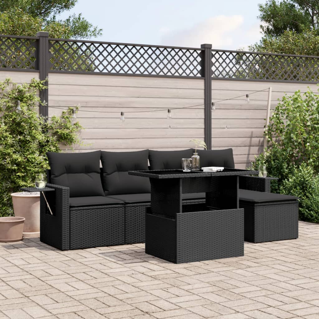 Set Divano da Giardino 6 pz con Cuscini Nero in Polyrattan 3267865