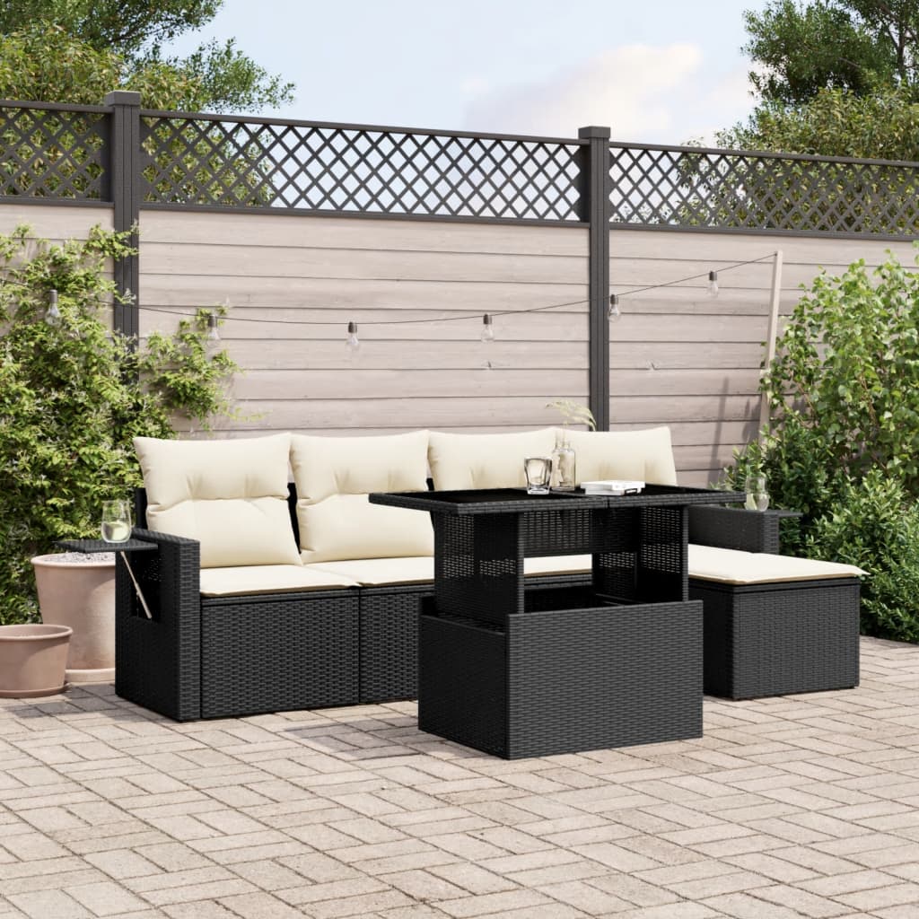 Set Divano da Giardino 6 pz con Cuscini Nero in Polyrattan 3267866