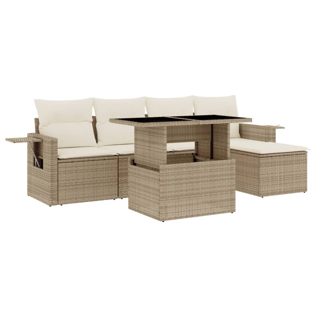 Set Divano da Giardino 6 pz con Cuscini Beige in Polyrattan 3267868