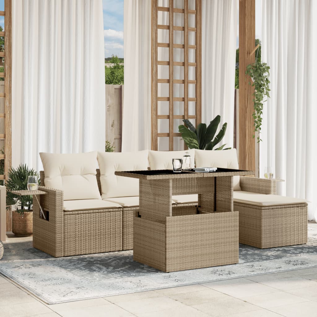 Set Divano da Giardino 6 pz con Cuscini Beige in Polyrattan 3267868