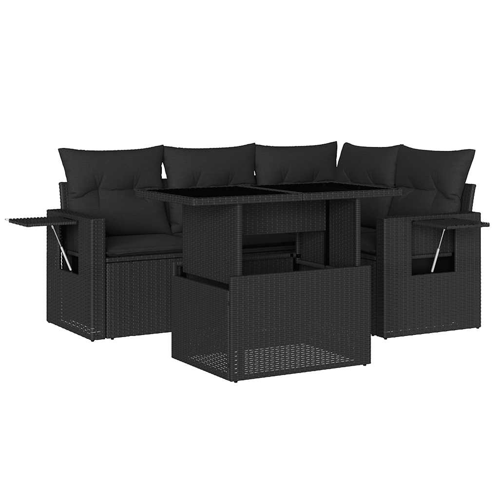 Set Divani da Giardino 5 pz con Cuscini in Polyrattan Nero 3267875