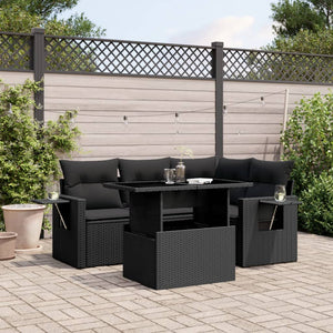 Set Divani da Giardino 5 pz con Cuscini in Polyrattan Nero 3267875