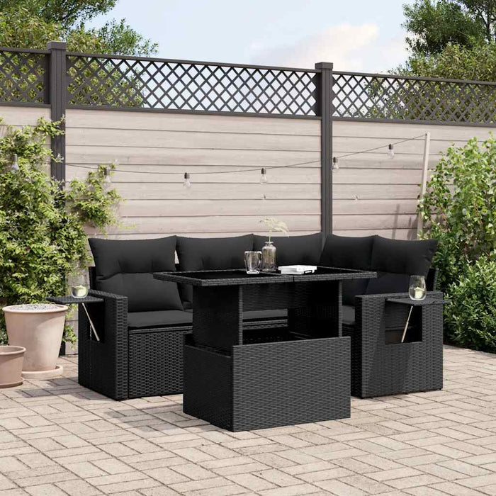 Set Divani da Giardino 5 pz con Cuscini in Polyrattan Nero 3267875