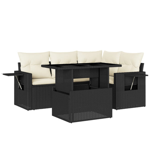 Set Divani da Giardino 5 pz con Cuscini in Polyrattan Nero 3267876