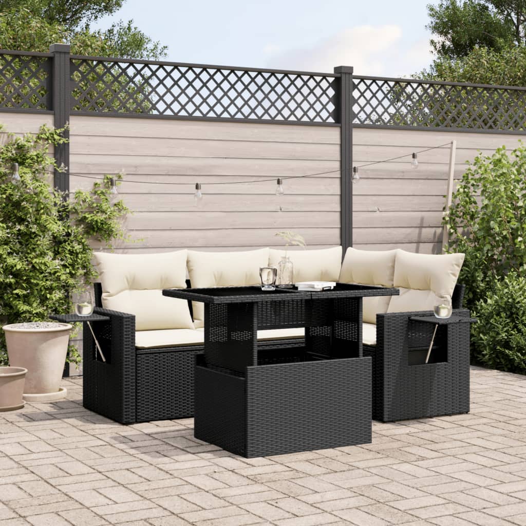 Set Divani da Giardino 5 pz con Cuscini in Polyrattan Nero 3267876