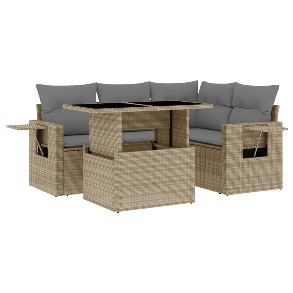 Set Divano da Giardino 5 pz con Cuscini Beige in Polyrattan 3267879