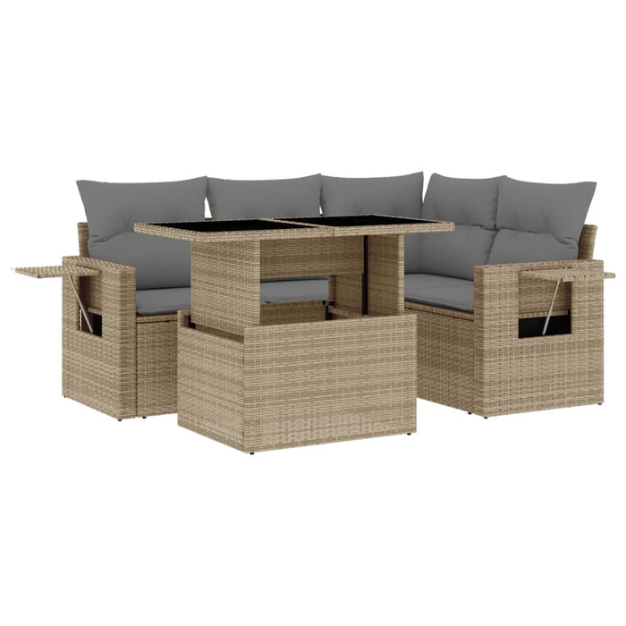 Set Divano da Giardino 5 pz con Cuscini Beige in Polyrattan 3267879