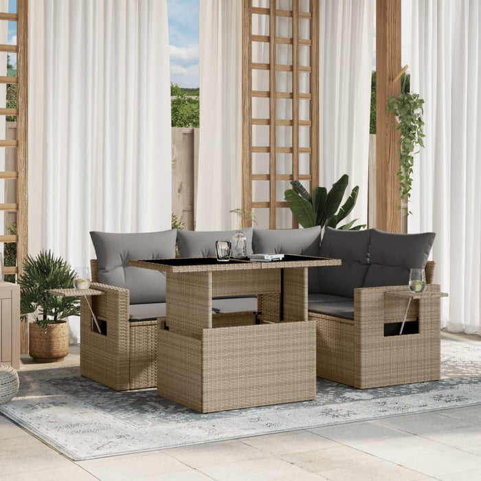 Set Divano da Giardino 5 pz con Cuscini Beige in Polyrattan 3267879