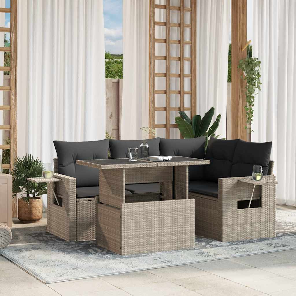 Set Divano da Giardino 5pz con Cuscini Grigio Chiaro Polyrattan 3267882