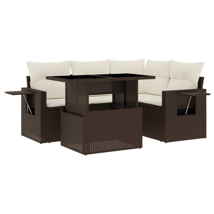 Set Divano da Giardino 5 pz con Cuscini Marrone in Polyrattan 3267883