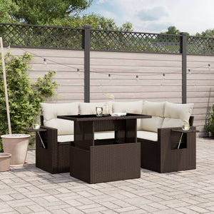 Set Divano da Giardino 5 pz con Cuscini Marrone in Polyrattan 3267883