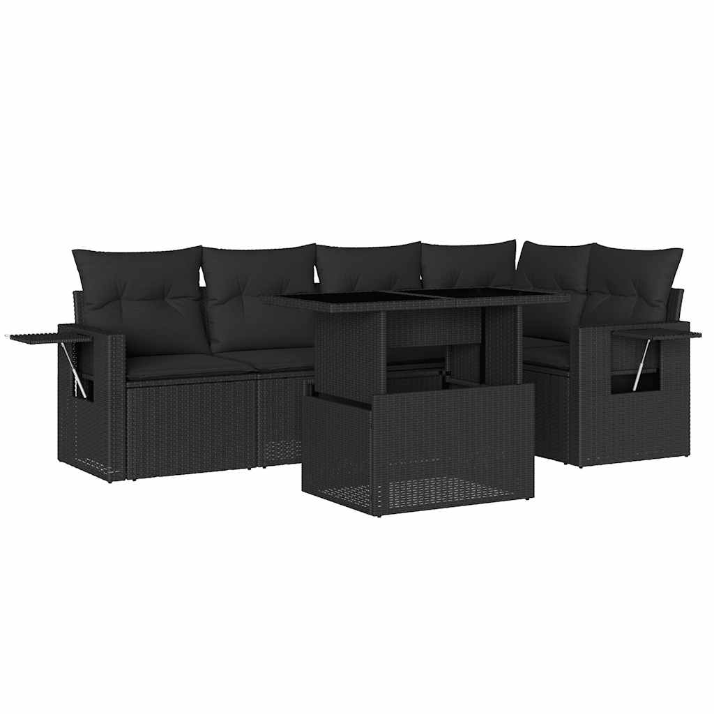 Set Divano da Giardino 6 pz con Cuscini Nero in Polyrattan 3267885