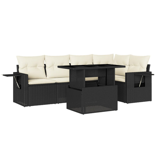 Set Divano da Giardino 6 pz con Cuscini Nero in Polyrattan 3267886