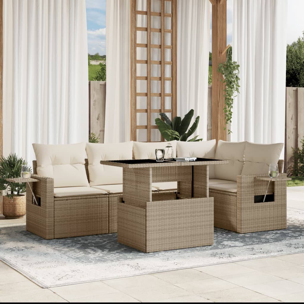 Set Divano da Giardino 6 pz con Cuscini Beige in Polyrattan 3267888