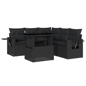 Set Divano da Giardino 6 pz con Cuscini Nero in Polyrattan 3267895