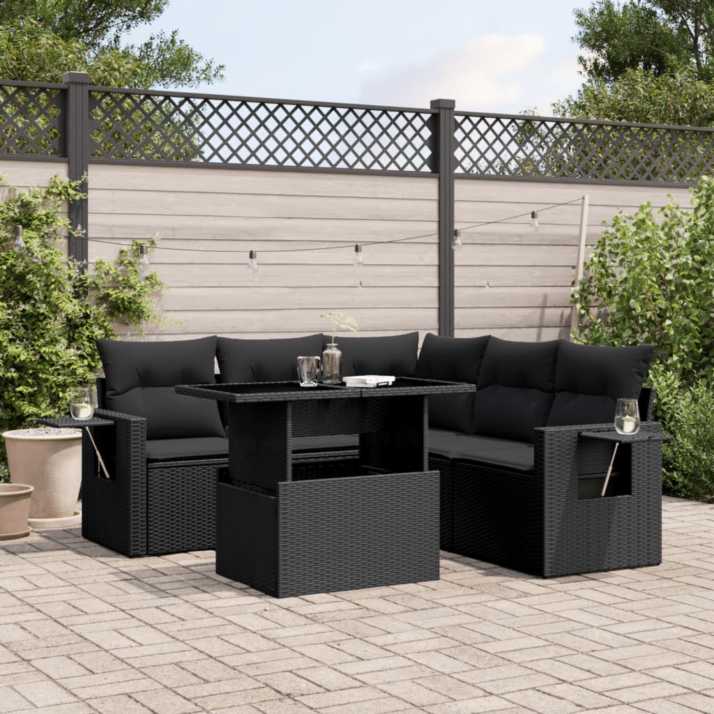 Set Divano da Giardino 6 pz con Cuscini Nero in Polyrattan 3267895