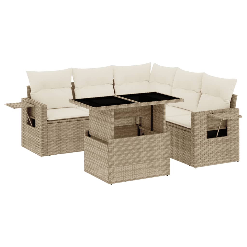 Set Divano da Giardino 6 pz con Cuscini Beige in Polyrattan 3267898