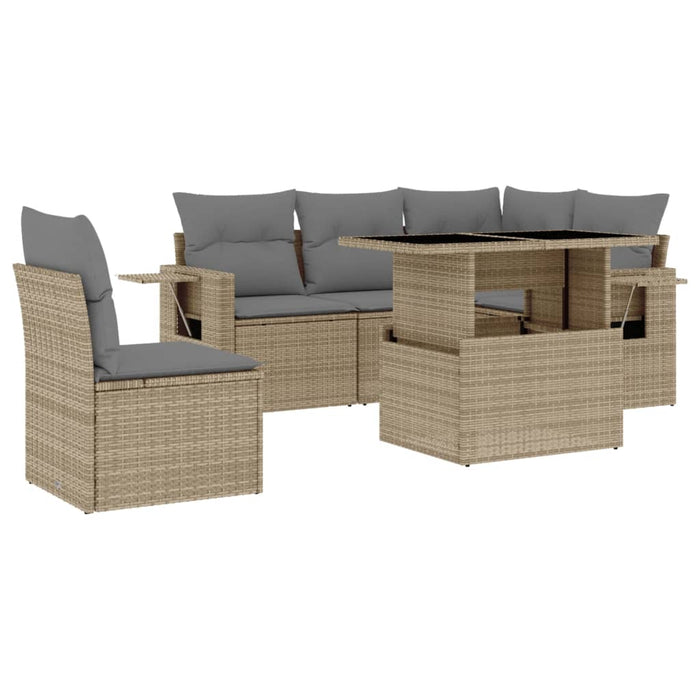 Set Divano da Giardino 6 pz con Cuscini Beige in Polyrattan 3267909