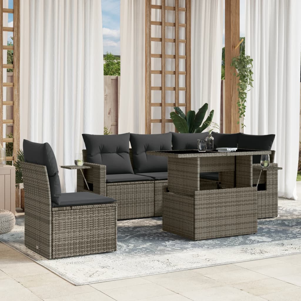 Set Divano da Giardino 6 pz con Cuscini Grigio in Polyrattan 3267910