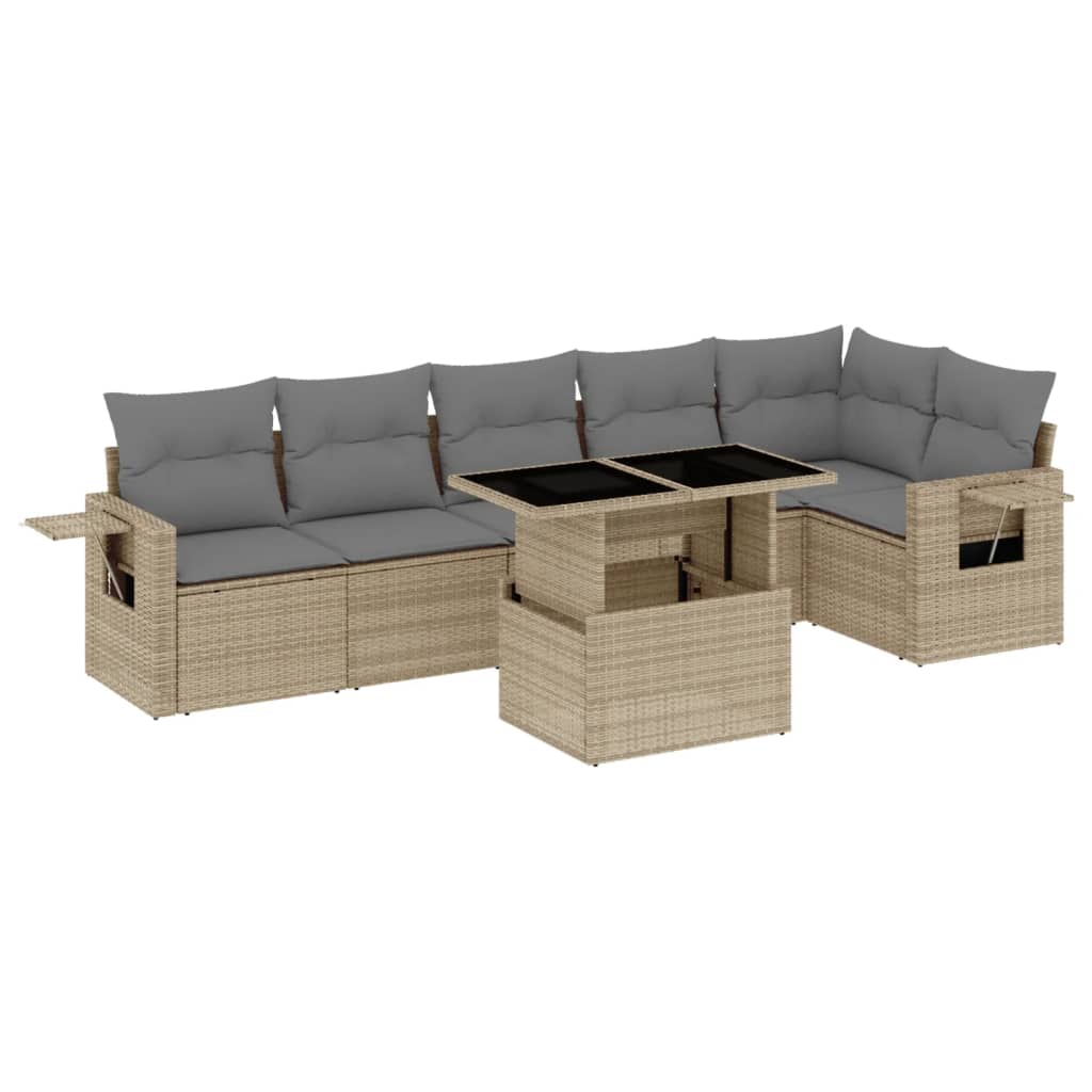 Set Divani da Giardino 7 pz con Cuscini Beige in Polyrattan 3267919