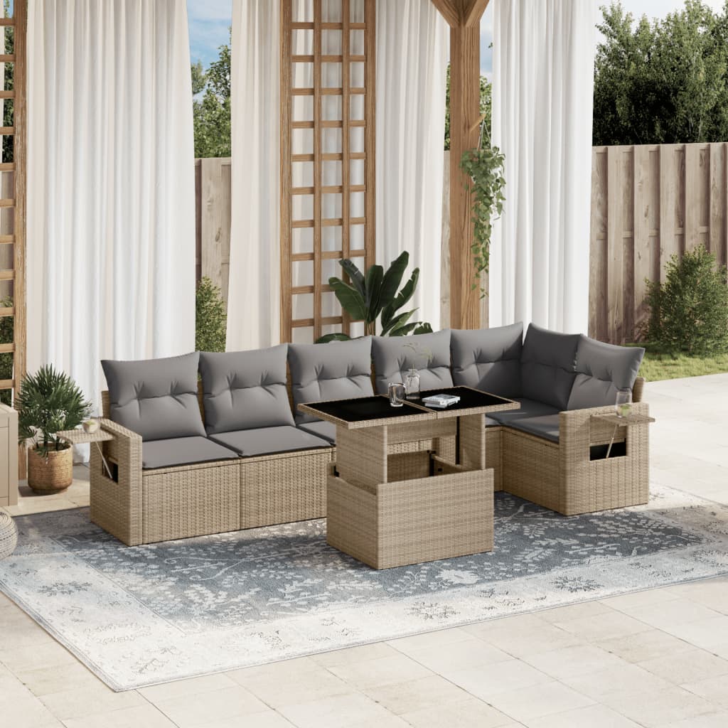 Set Divani da Giardino 7 pz con Cuscini Beige in Polyrattan 3267919