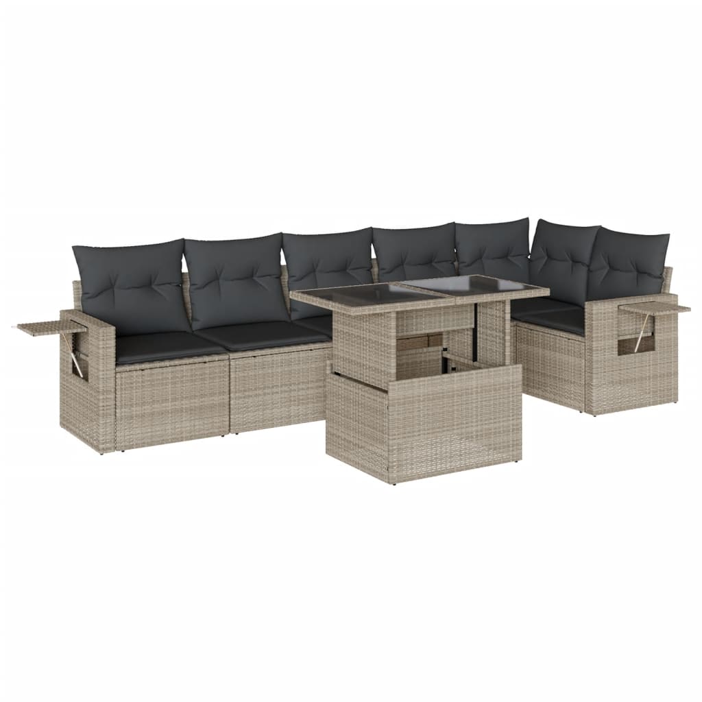 Set Divani da Giardino 7pz con Cuscini Grigio Chiaro Polyrattan 3267922