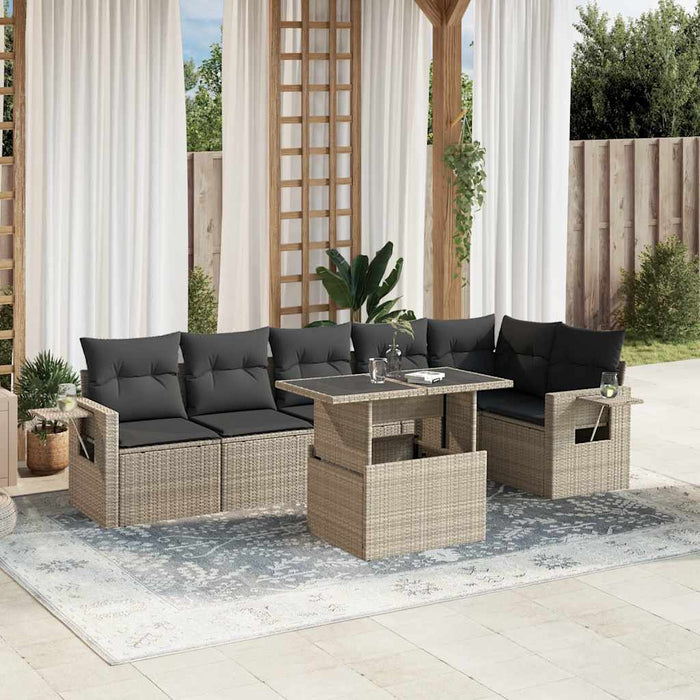 Set Divani da Giardino 7pz con Cuscini Grigio Chiaro Polyrattan 3267922