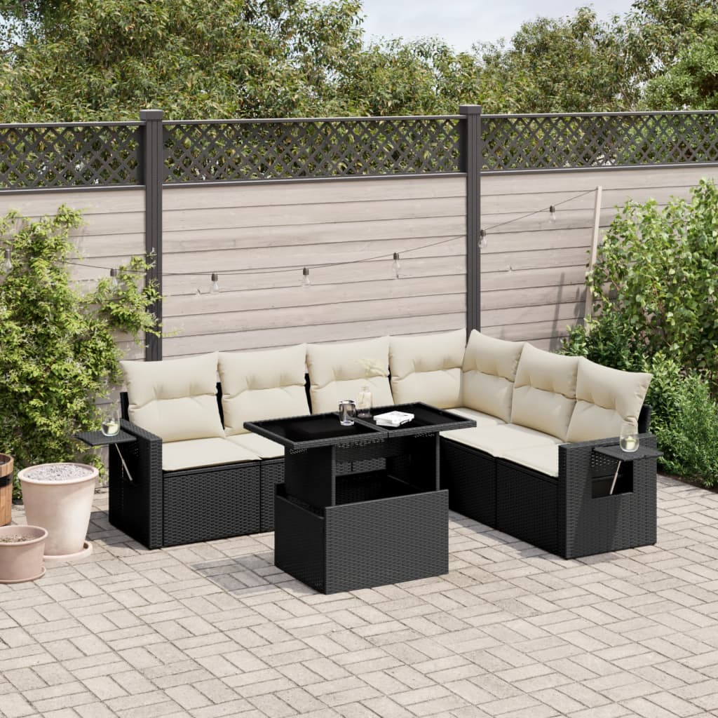 Set Divani da Giardino con Cuscini 7pz Nero Polyrattan 3267926