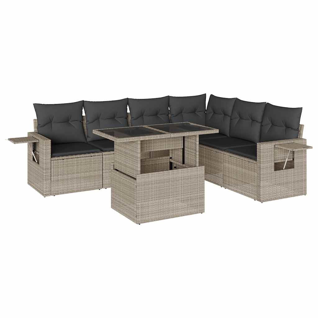 Set Divani da Giardino 7pz con Cuscini Grigio Chiaro Polyrattan 3267932