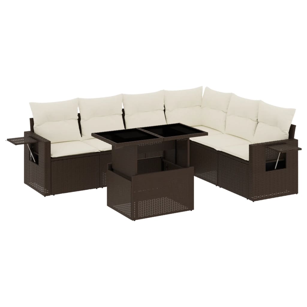 Set Divani da Giardino 7 pz con Cuscini Marrone in Polyrattan 3267933