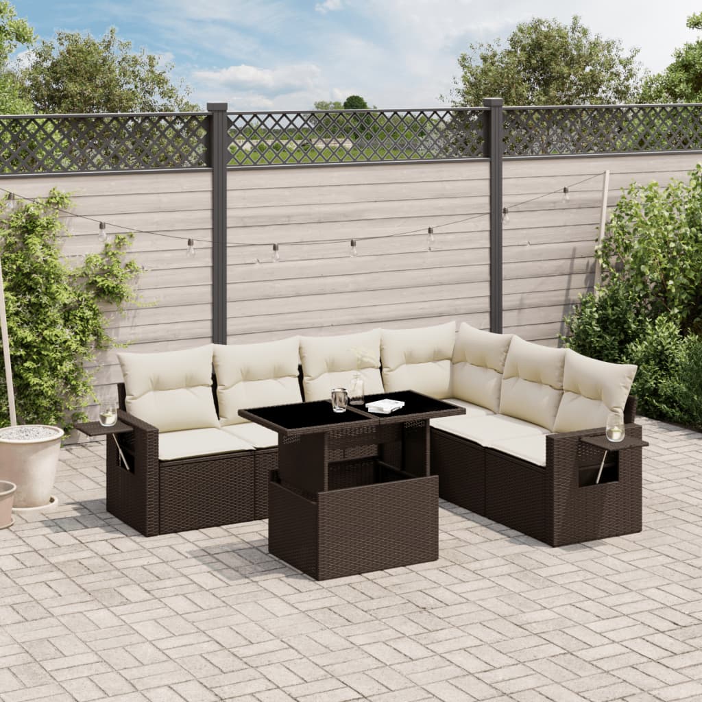 Set Divani da Giardino 7 pz con Cuscini Marrone in Polyrattan 3267933