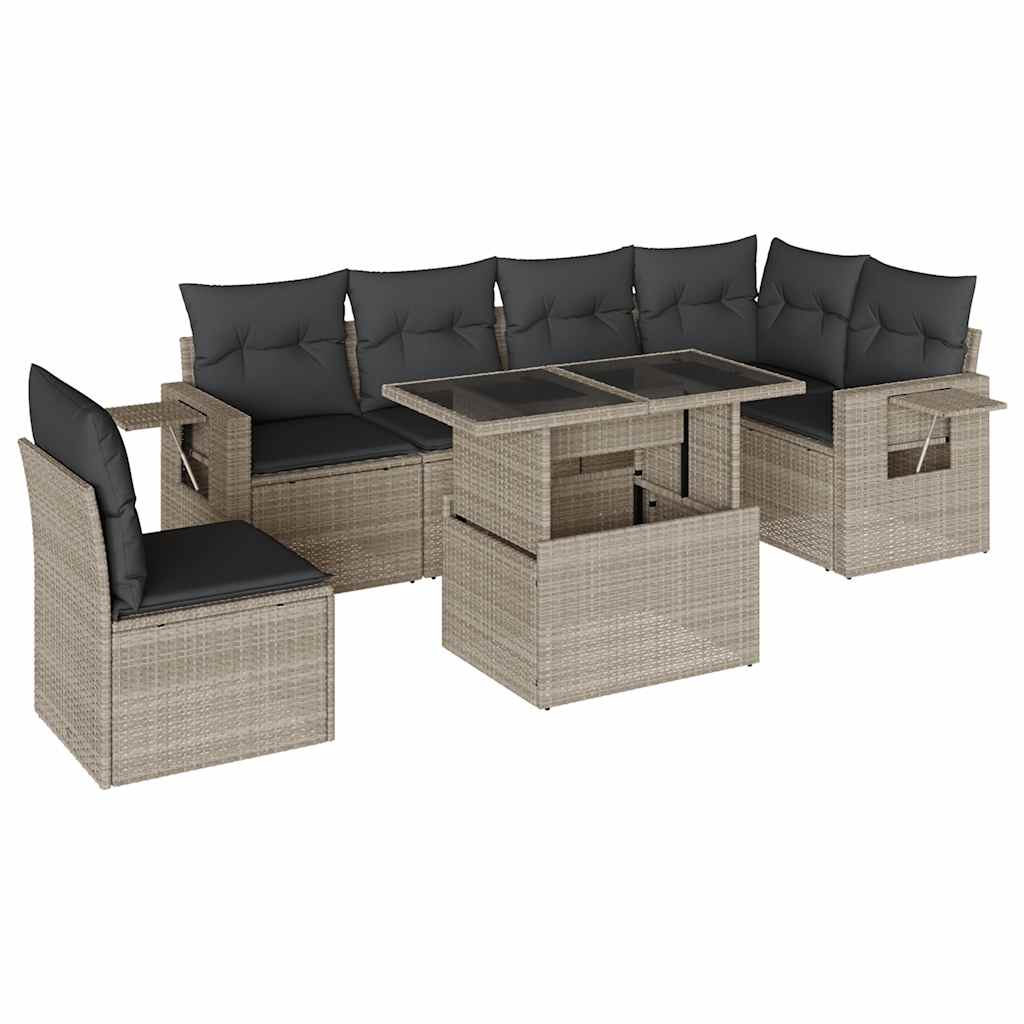 Set Divani da Giardino 7pz con Cuscini Grigio Chiaro Polyrattan 3267942