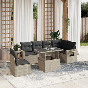 Set Divani da Giardino 7pz con Cuscini Grigio Chiaro Polyrattan 3267942