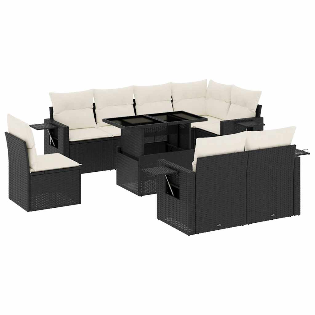 Set Divani da Giardino 9 pz con Cuscini Nero in Polyrattan 3268036