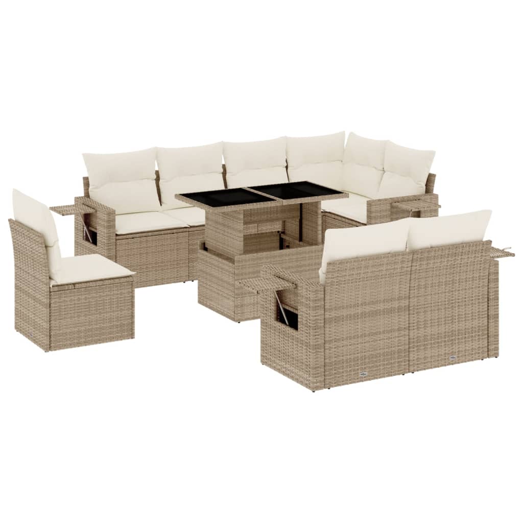 Set Divano da Giardino 9 pz con Cuscini Beige in Polyrattan 3268038