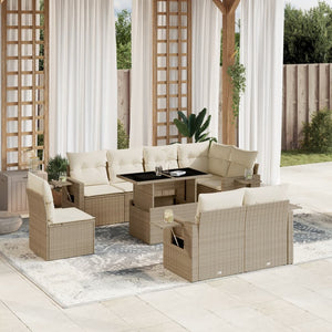 Set Divano da Giardino 9 pz con Cuscini Beige in Polyrattan 3268038