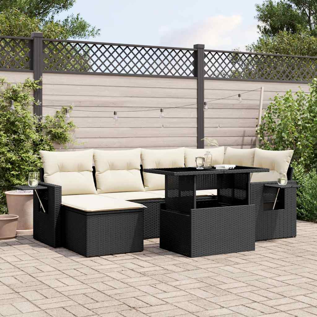 Set Divani da Giardino con Cuscini 7pz Nero Polyrattan 3268046