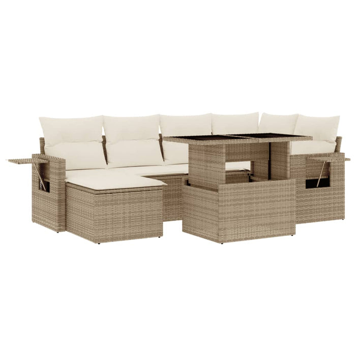 Set Divani da Giardino 7 pz con Cuscini Beige in Polyrattan 3268048