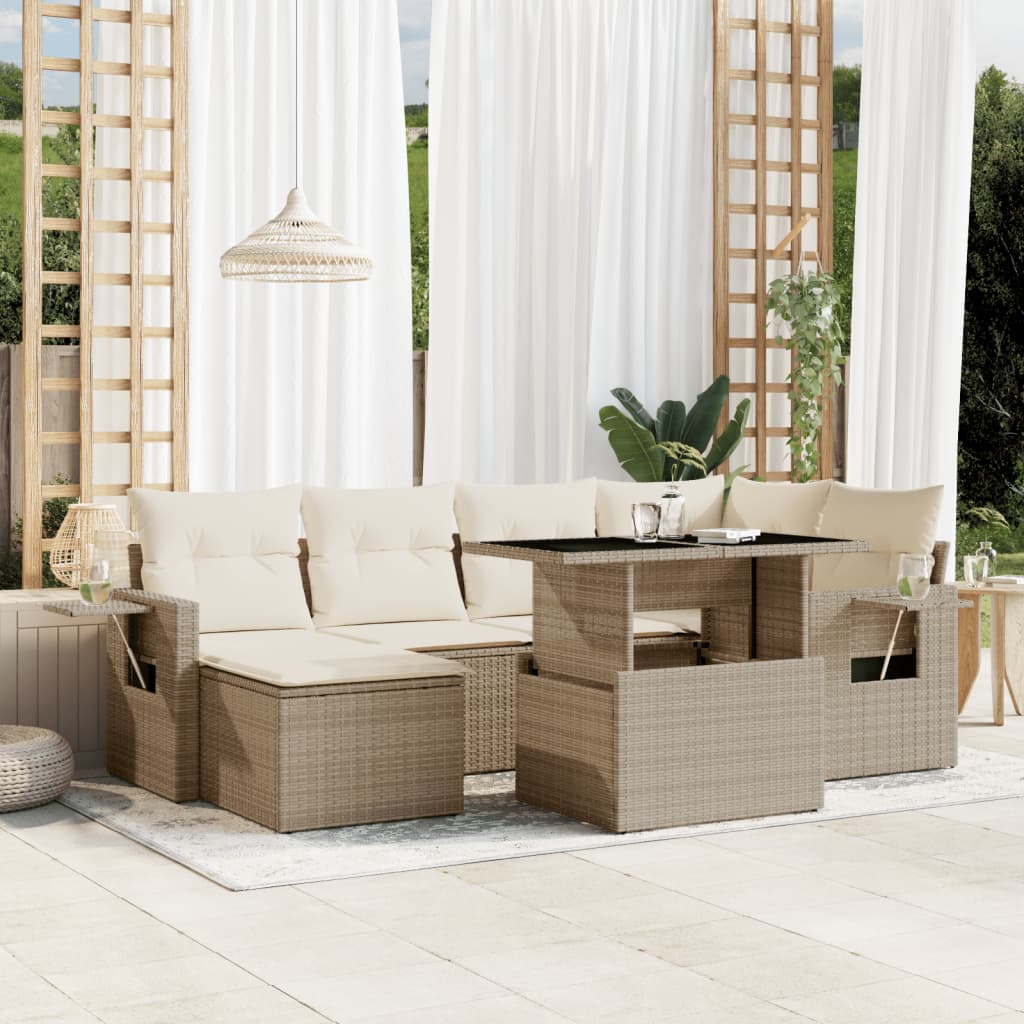 Set Divani da Giardino 7 pz con Cuscini Beige in Polyrattan 3268048