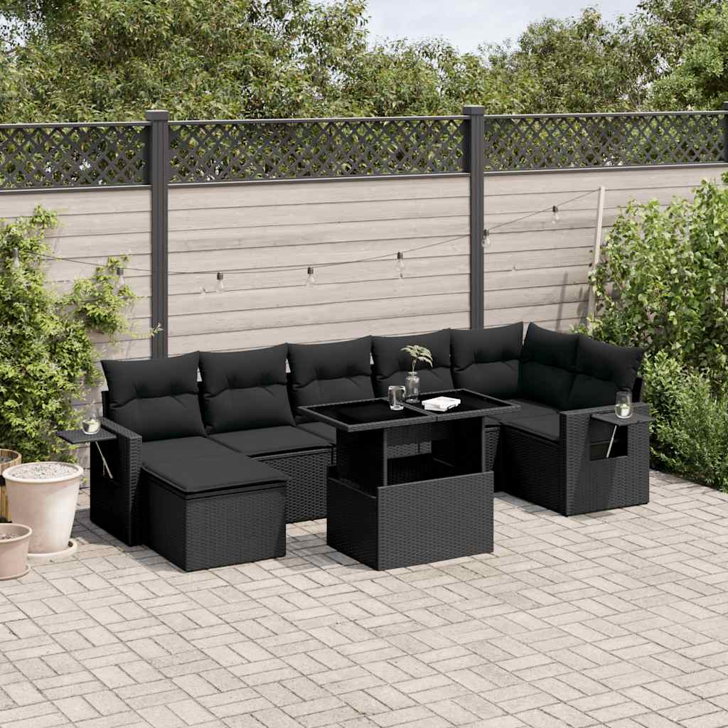 Set Divani da Giardino con Cuscini 8 pz Nero in Polyrattan 3268055