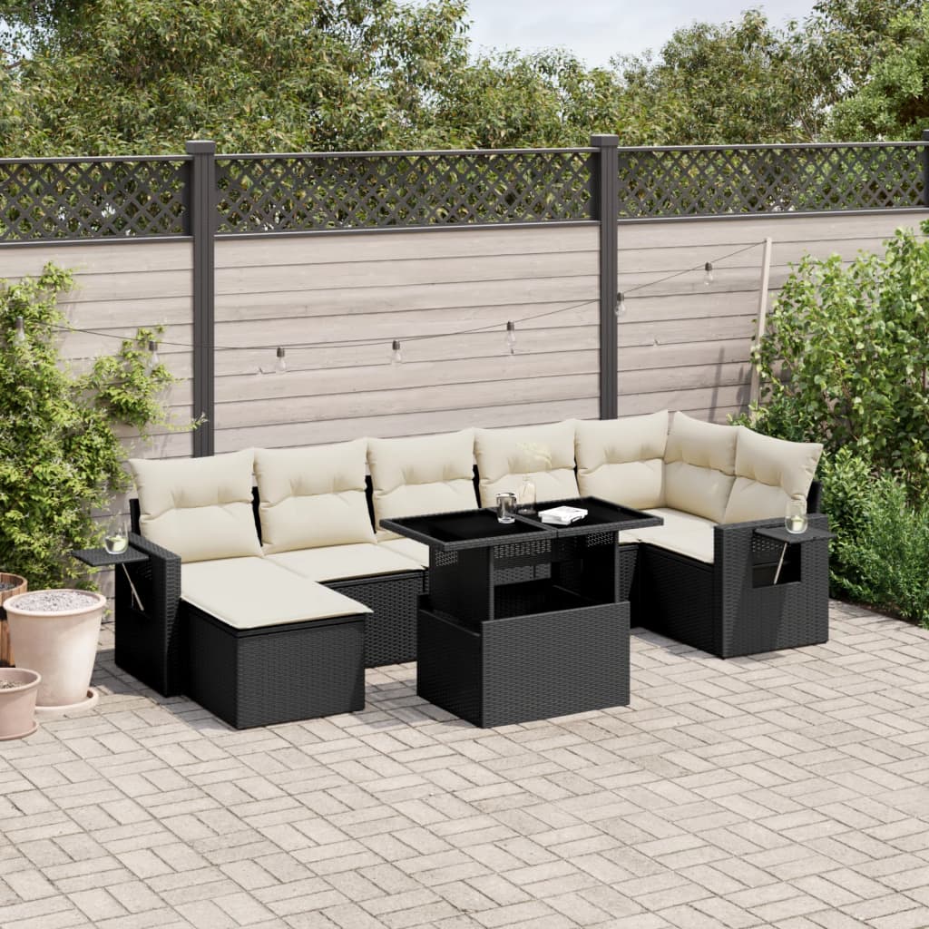 Set Divani da Giardino con Cuscini 8 pz Nero in Polyrattan 3268056