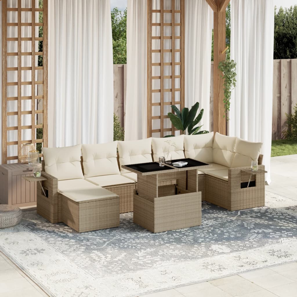 Set Divano da Giardino 8 pz con Cuscini Beige in Polyrattan 3268058